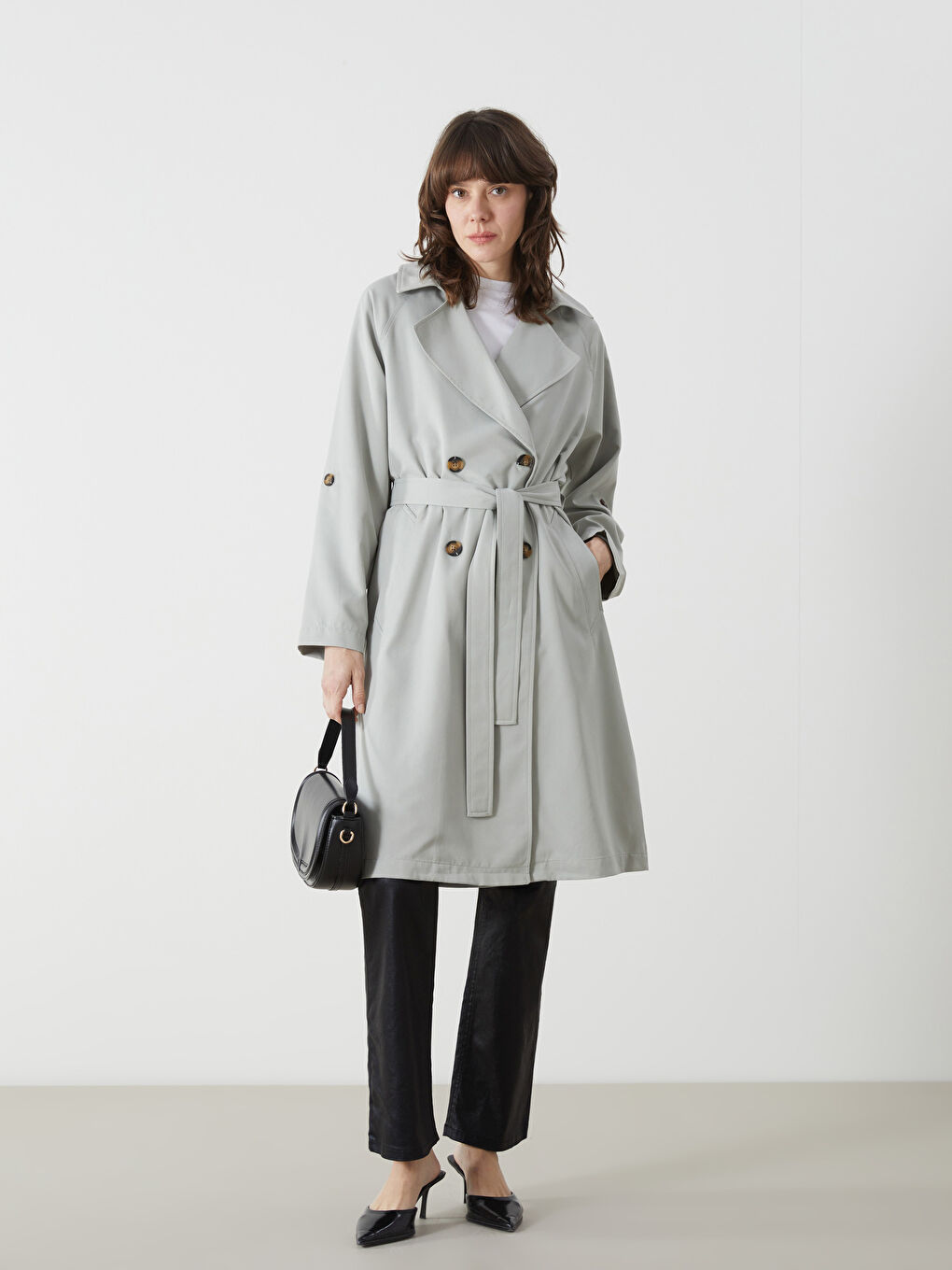 Women's Jacket Collar Plain Trench Coat -S57248Z8-GLJ