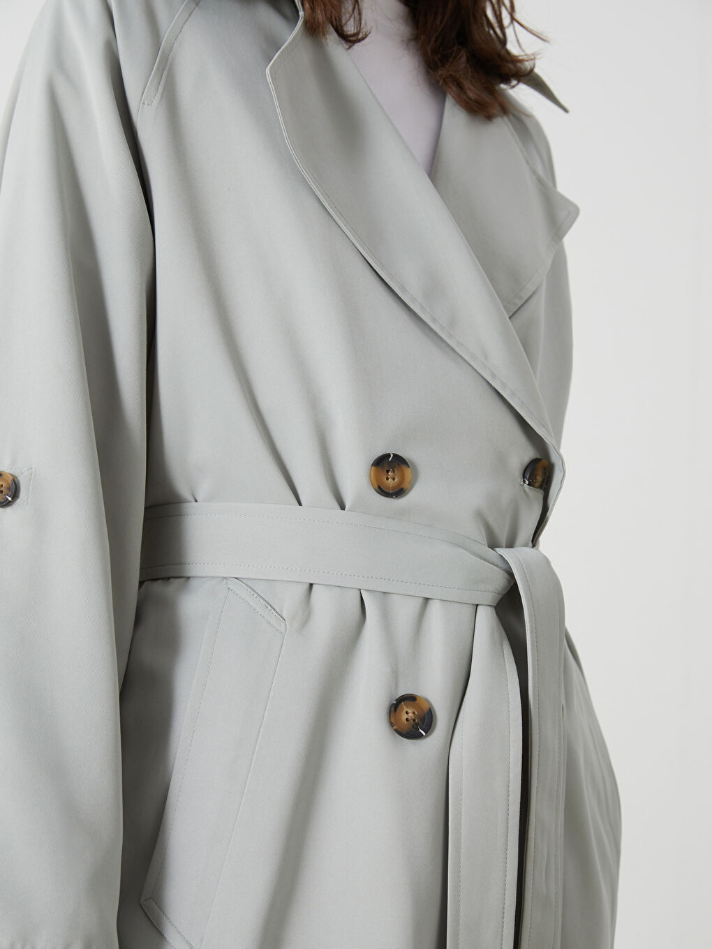 Women's Jacket Collar Plain Trench Coat -S57248Z8-GLJ
