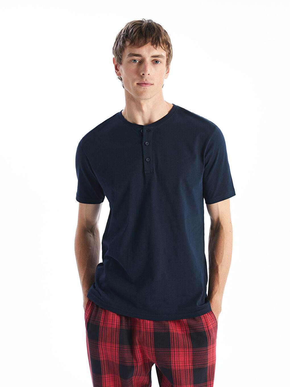 Crew Neck Short Sleeve Men's Pajama Top -S57256Z8-LBF