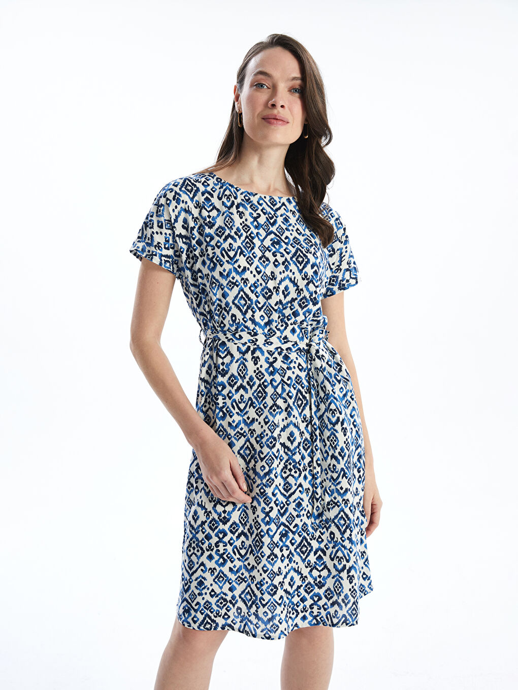 Crew Neck Patterned Women's Mini Dress -S57272Z8-LRA