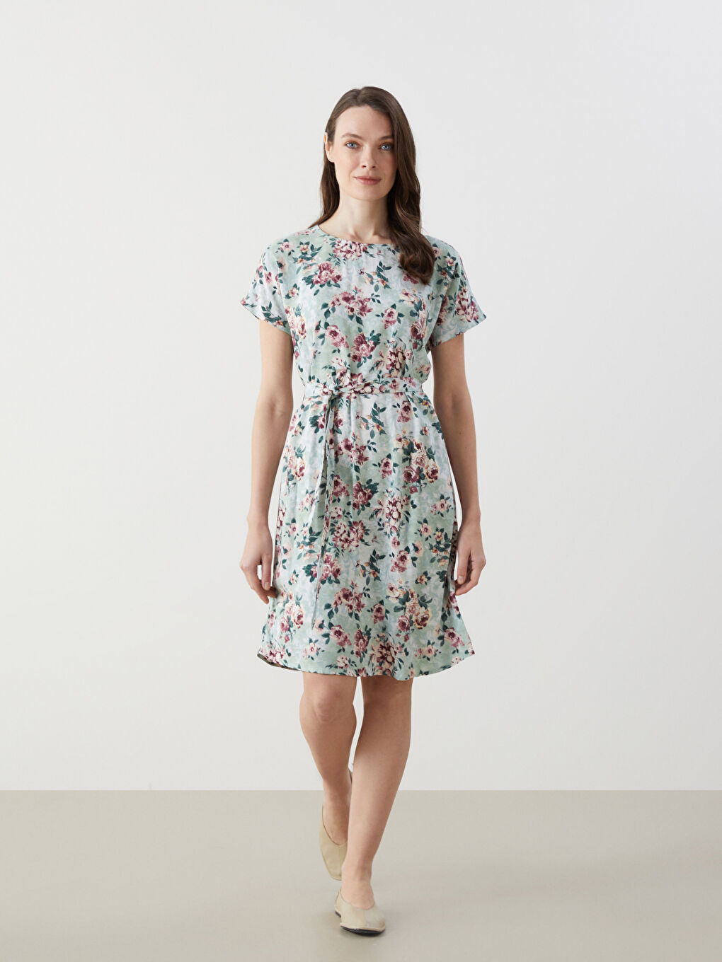Crew Neck Floral Women's Mini Dress -S57272Z8-LRR