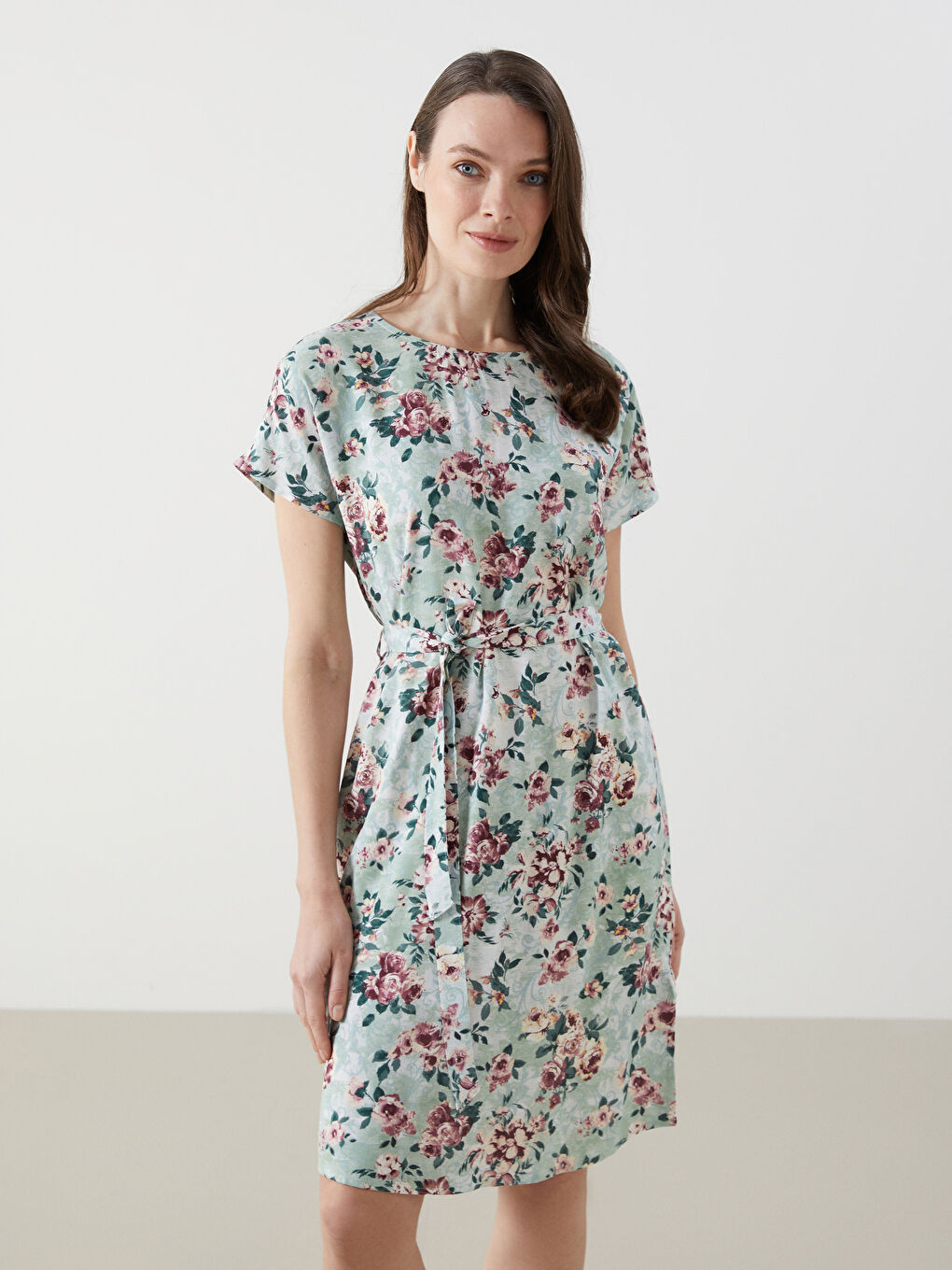 Crew Neck Floral Women's Mini Dress -S57272Z8-LRR
