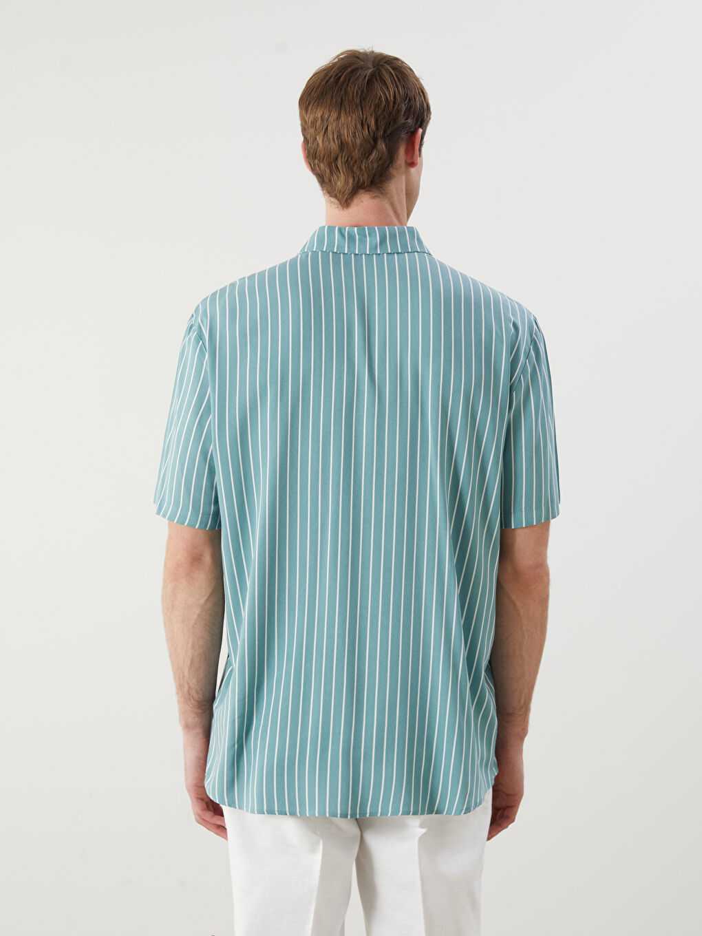 ерлерге арналған жолақты қысқа жең стандартты пішім жейде-6