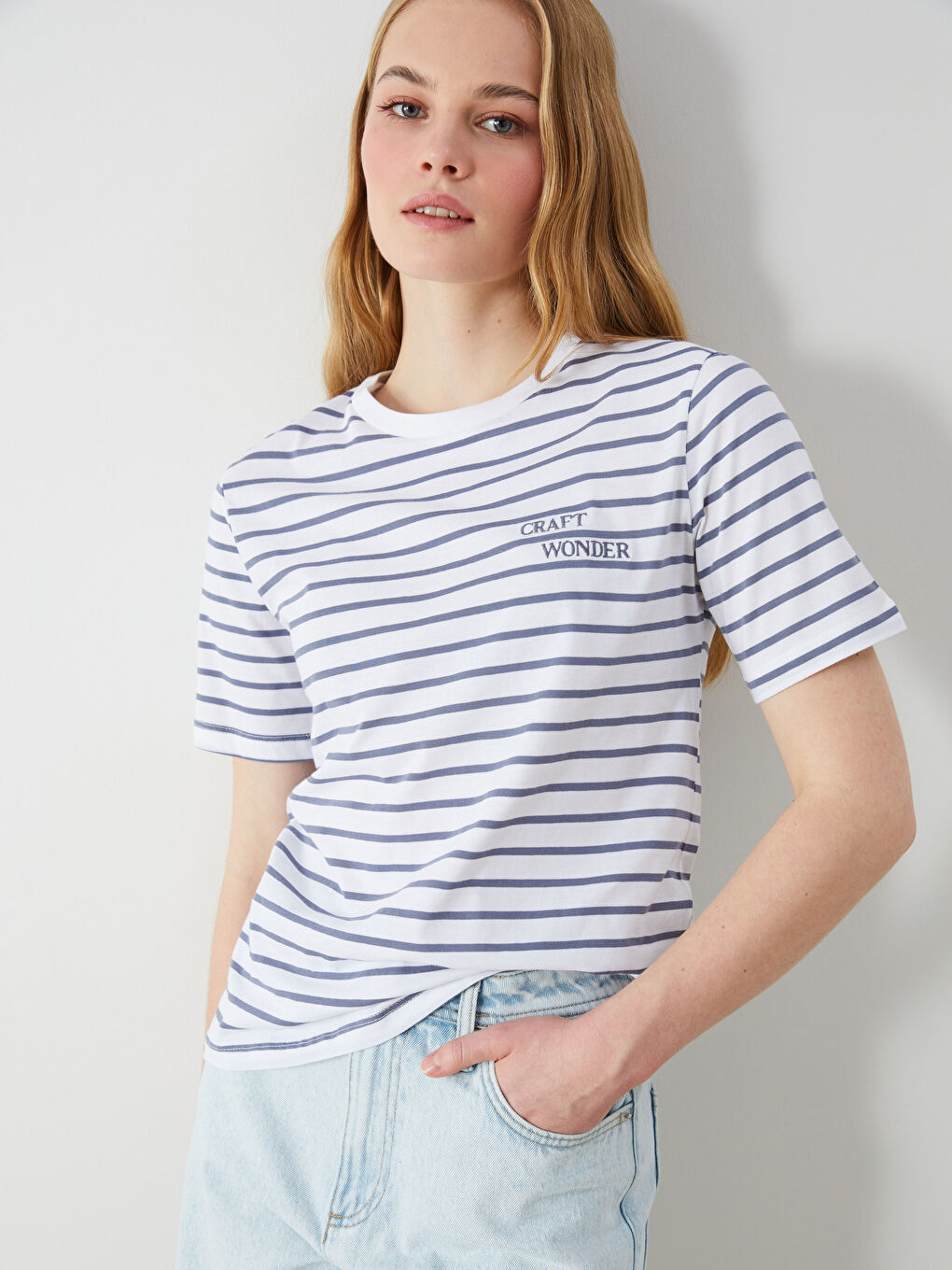 Crew Neck Striped Women T-Shirt -S57308Z8-LGB