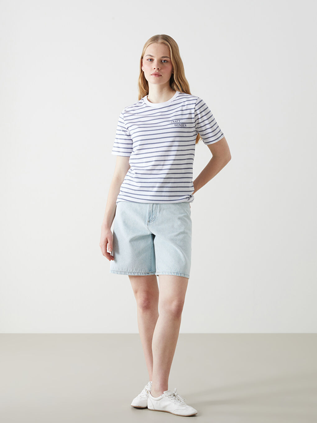 Crew Neck Striped Women T-Shirt -S57308Z8-LGB