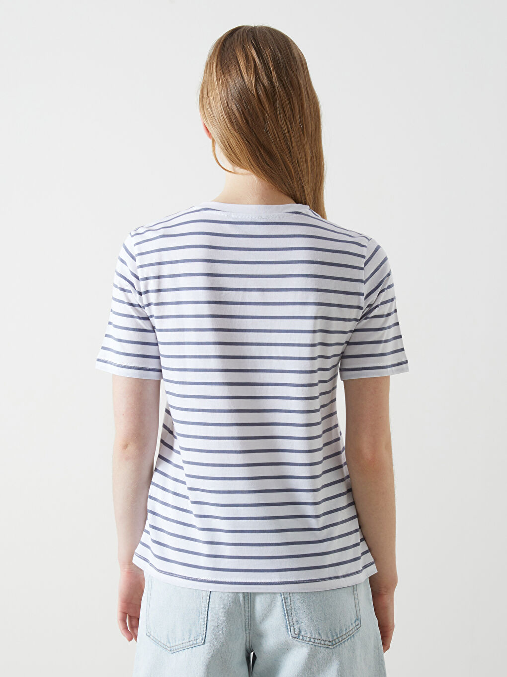 Crew Neck Striped Women T-Shirt -S57308Z8-LGB