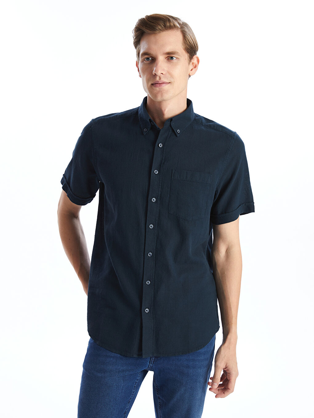 Regular Fit Short Sleeve Poplin Men's Shirt -S57316Z8-KN7