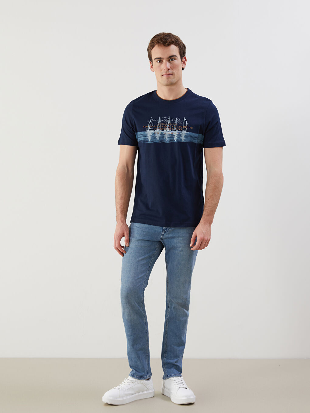 Crew Neck Short Sleeve Printed Combed Cotton Men's T-shirt -S57318Z8-DWP
