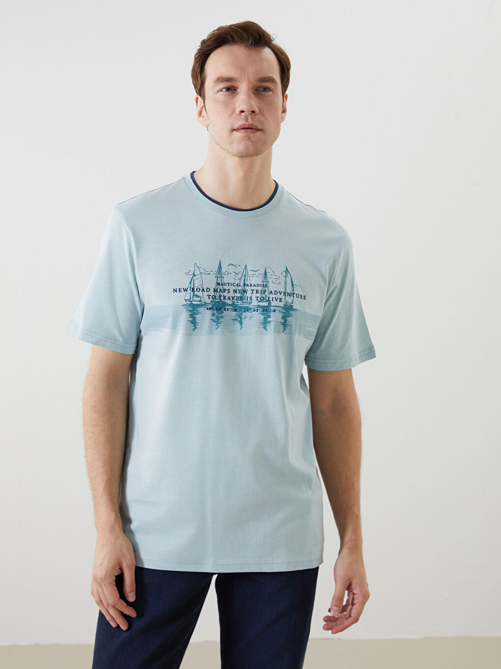 Crew Neck Short Sleeve Printed Combed Cotton Men's T-shirt -S57318Z8-G3L