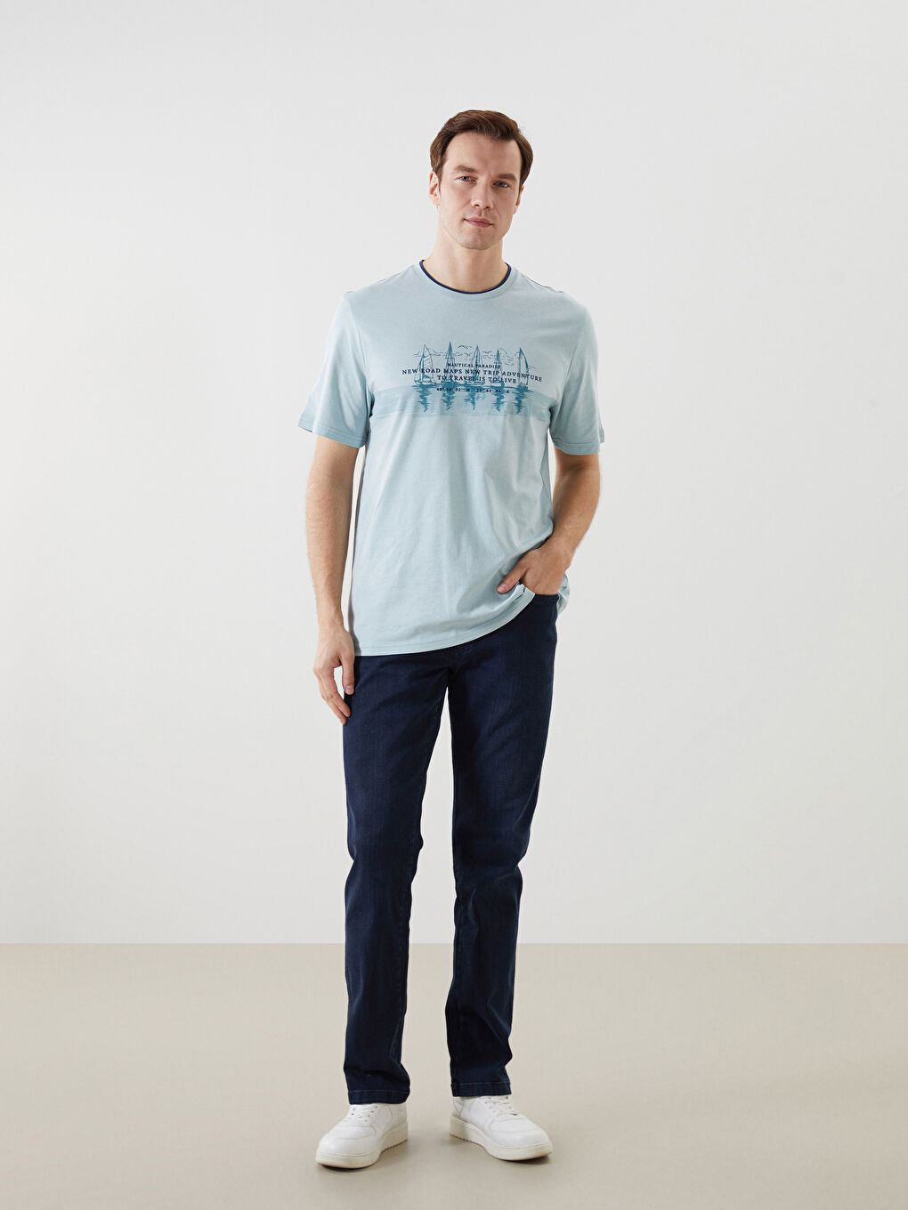 Crew Neck Short Sleeve Printed Combed Cotton Men's T-shirt -S57318Z8-G3L