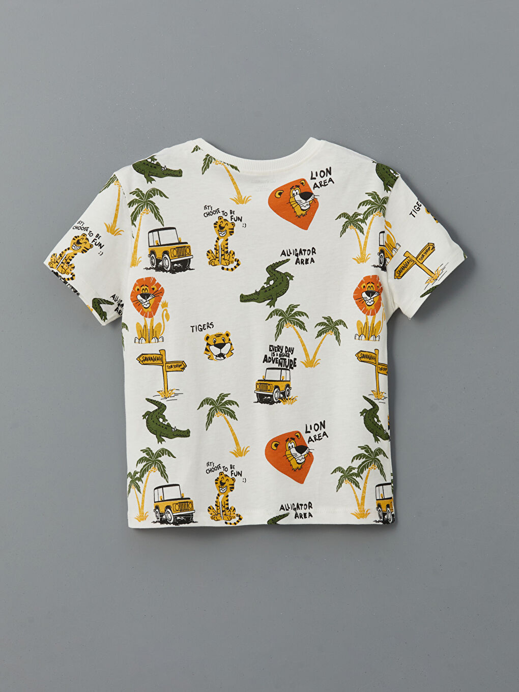 Ekru Bisiklet Yaka Baskılı Erkek Çocuk Tişört-1