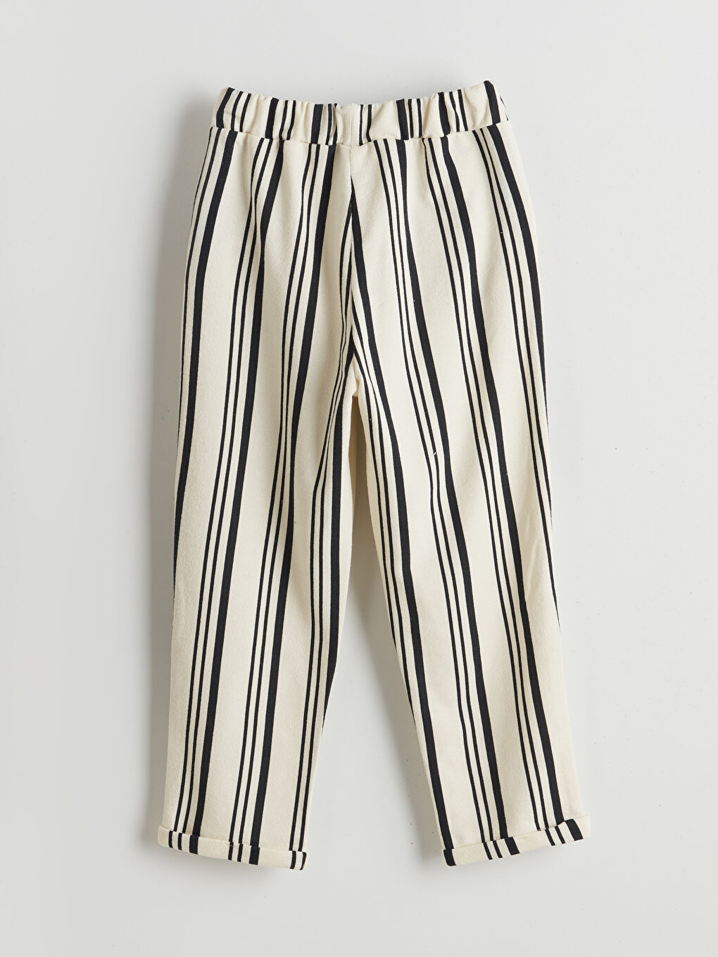 Bej Beli Lastikli Çizgili Erkek Çocuk Pantolon-1