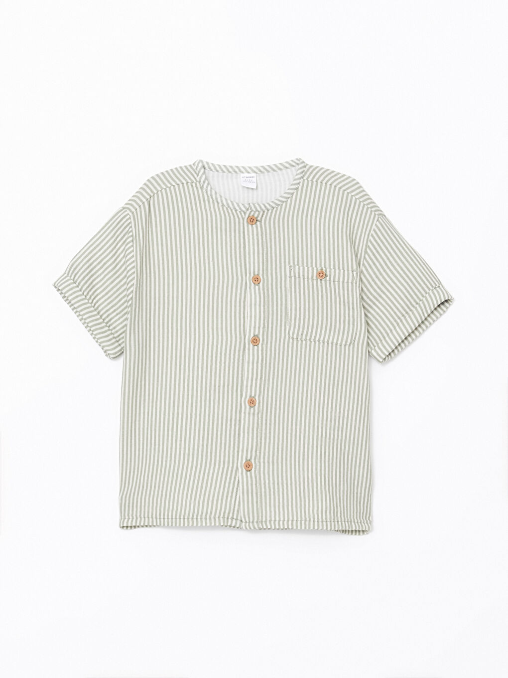 Ekru Bisiklet Yaka Çizgili Erkek Çocuk Gömlek