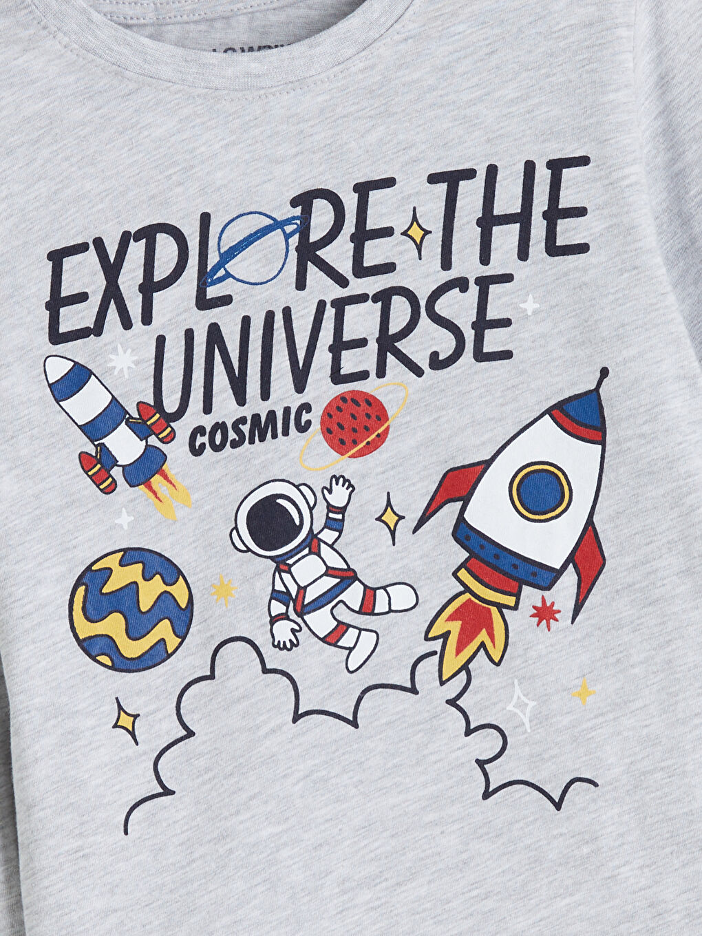 Gri Bisiklet Yaka Erkek Çocuk Pijama Üst-1