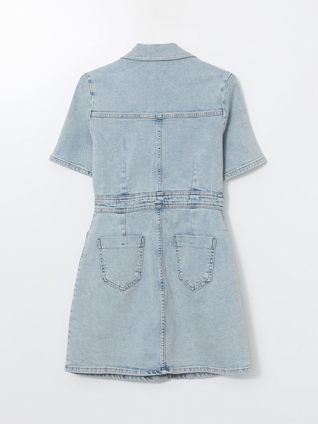 Mavi Gömlek Yaka Kadın Jean Mini Elbise-5
