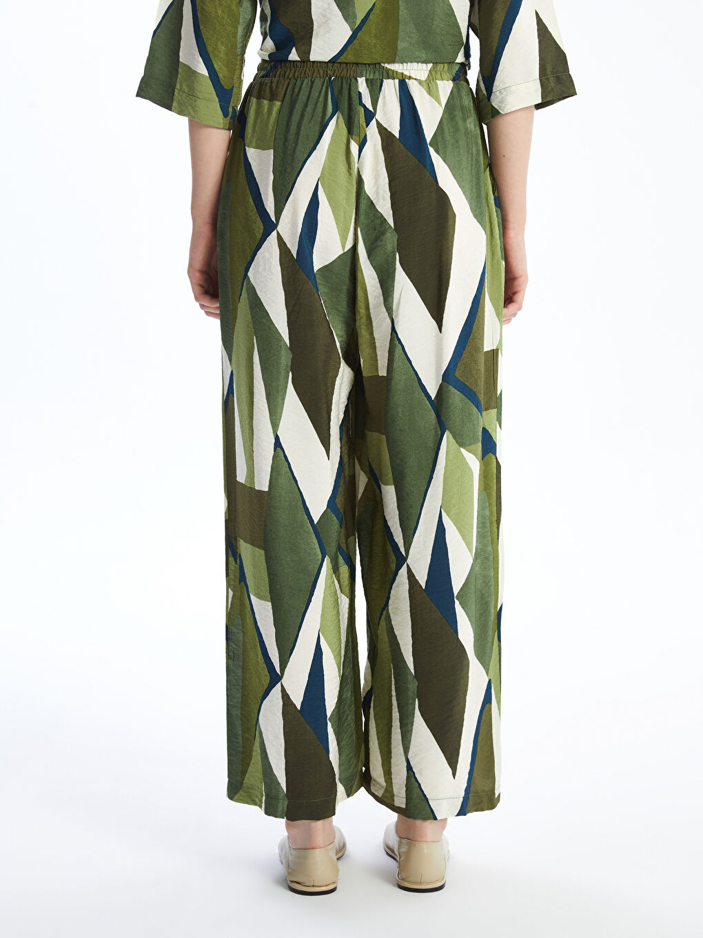 Elasticated Waist Patterned Wide Leg Women's Trousers-3