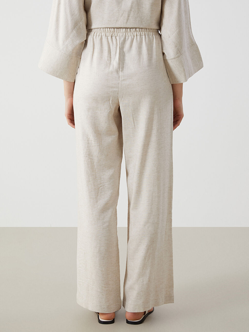 Women's Elastic Waist Linen Blend Trousers-3