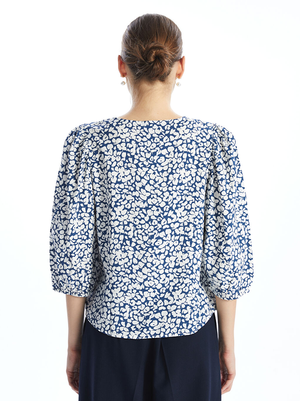 Ženska cvetna žakardna bluza sa okruglim izrezom -S57493Z8-LSJ