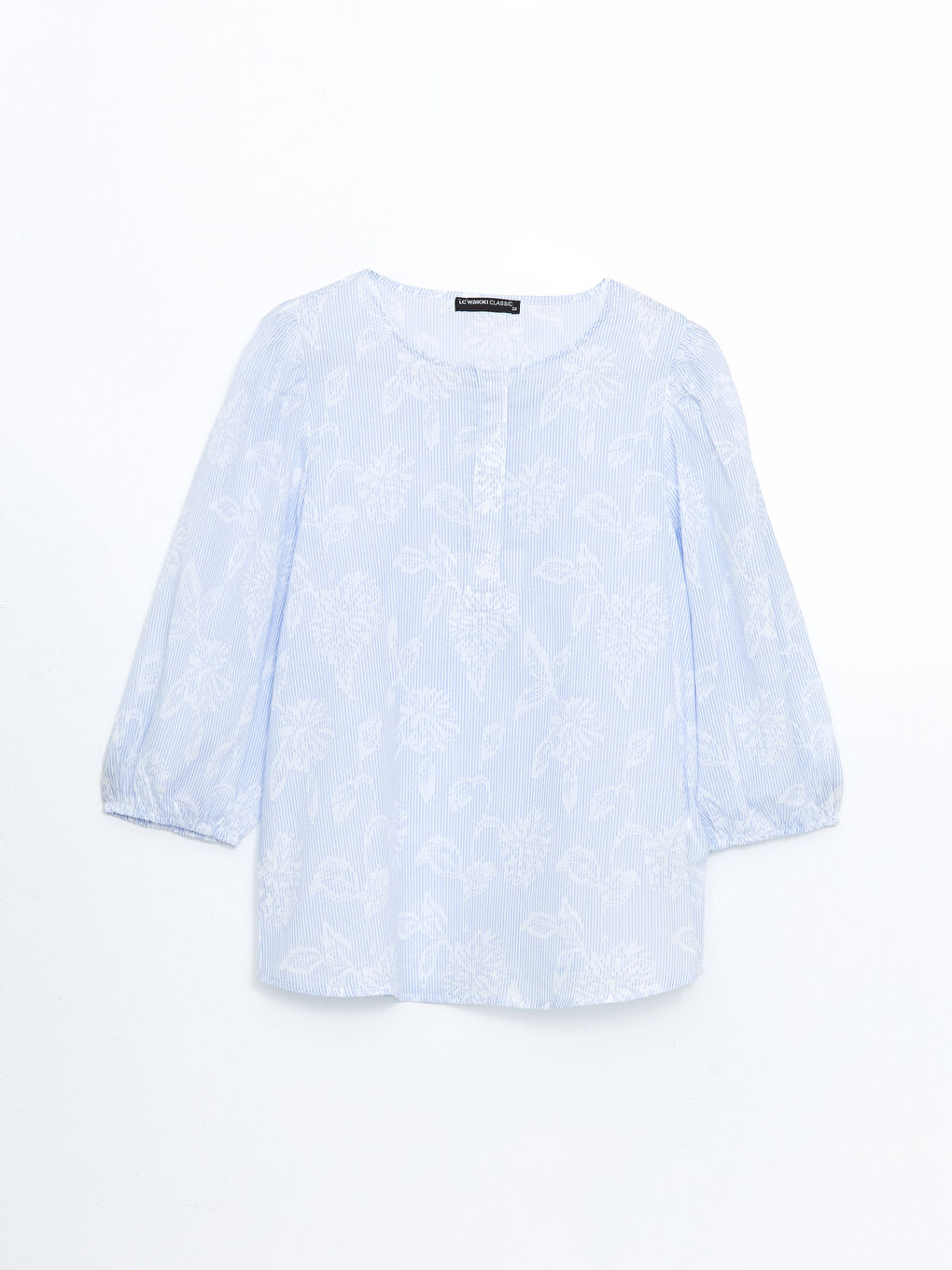 Crew Neck Floral Jacquard Women's Blouse -S57494Z8-LEN
