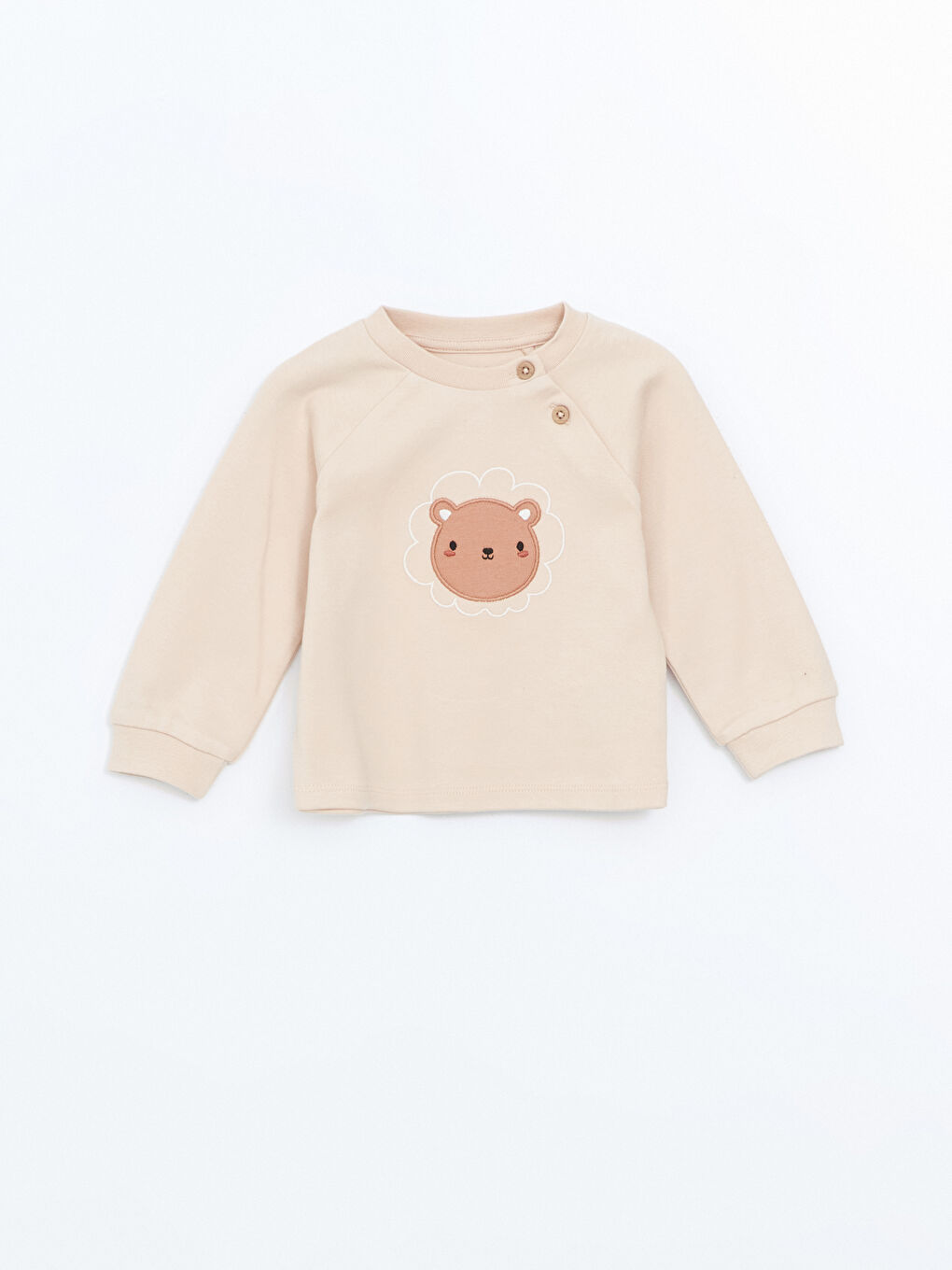 Bej Bisiklet Yaka Nakışlı Erkek Bebek Tişört