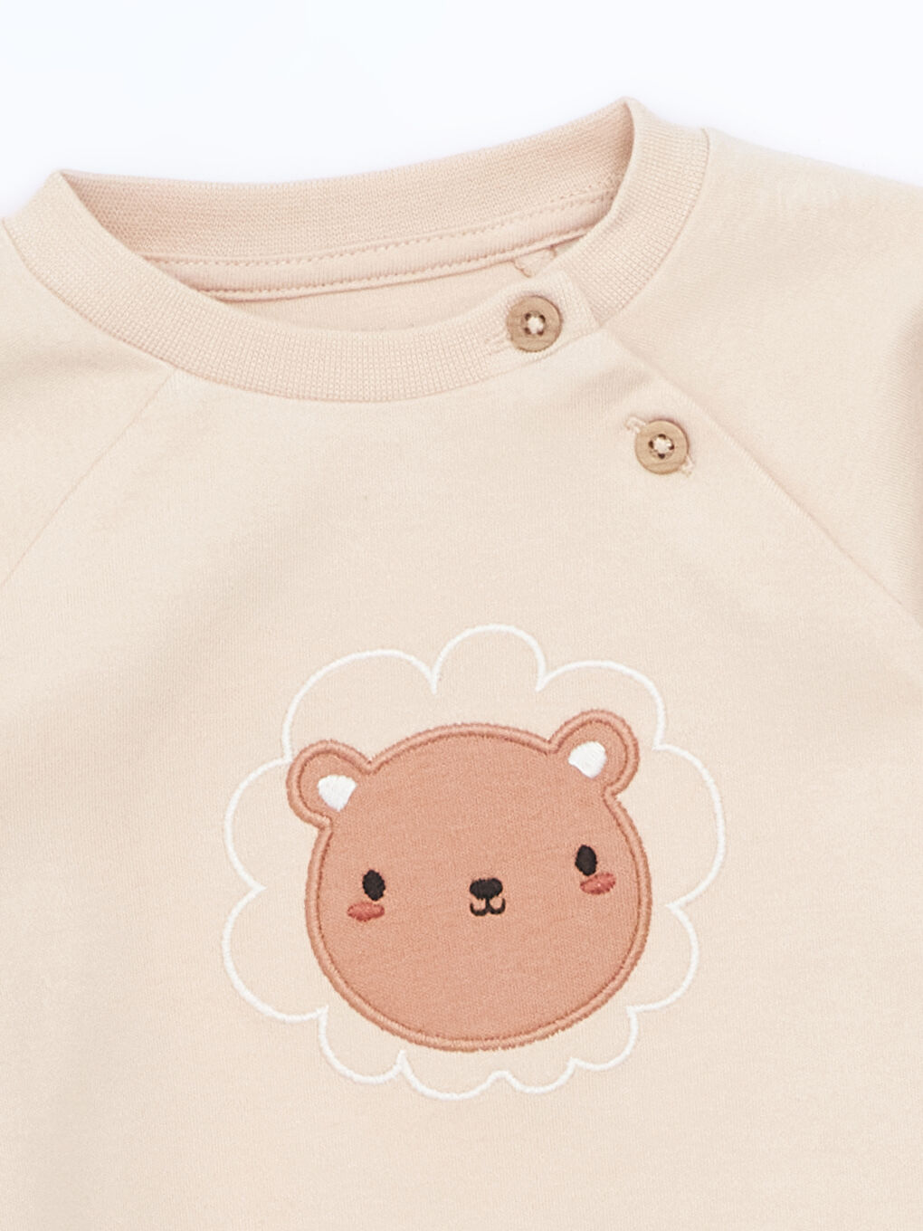 Bej Bisiklet Yaka Nakışlı Erkek Bebek Tişört-2