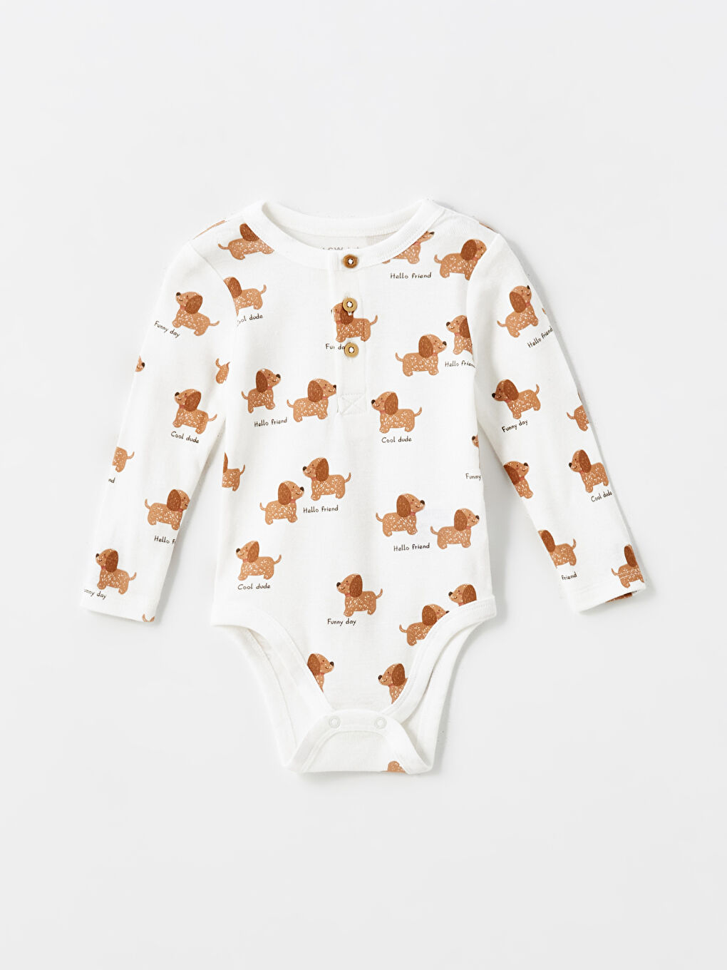 Ekru Sevimli Köpek Baskılı Erkek Bebek Çıtçıtlı Body