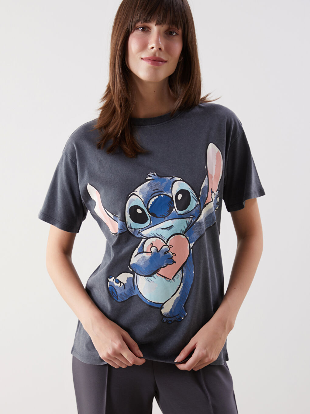 Crew Neck Lilo & Stitch Printed Women's T-Shirt -S57524Z8-SHN