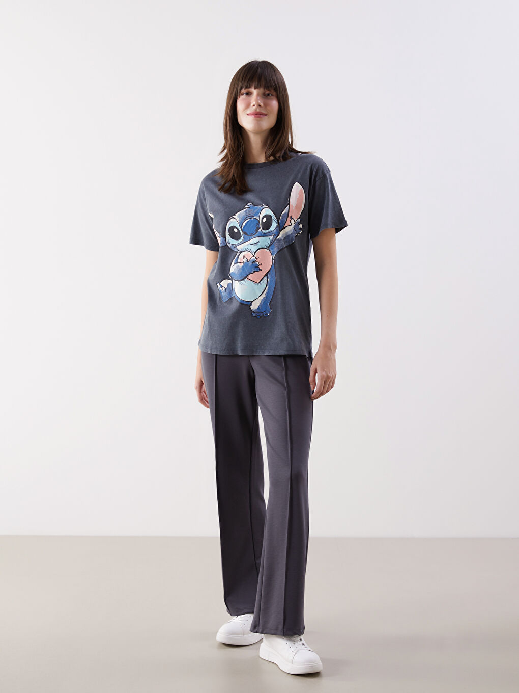 Crew Neck Lilo & Stitch Printed Women's T-Shirt -S57524Z8-SHN
