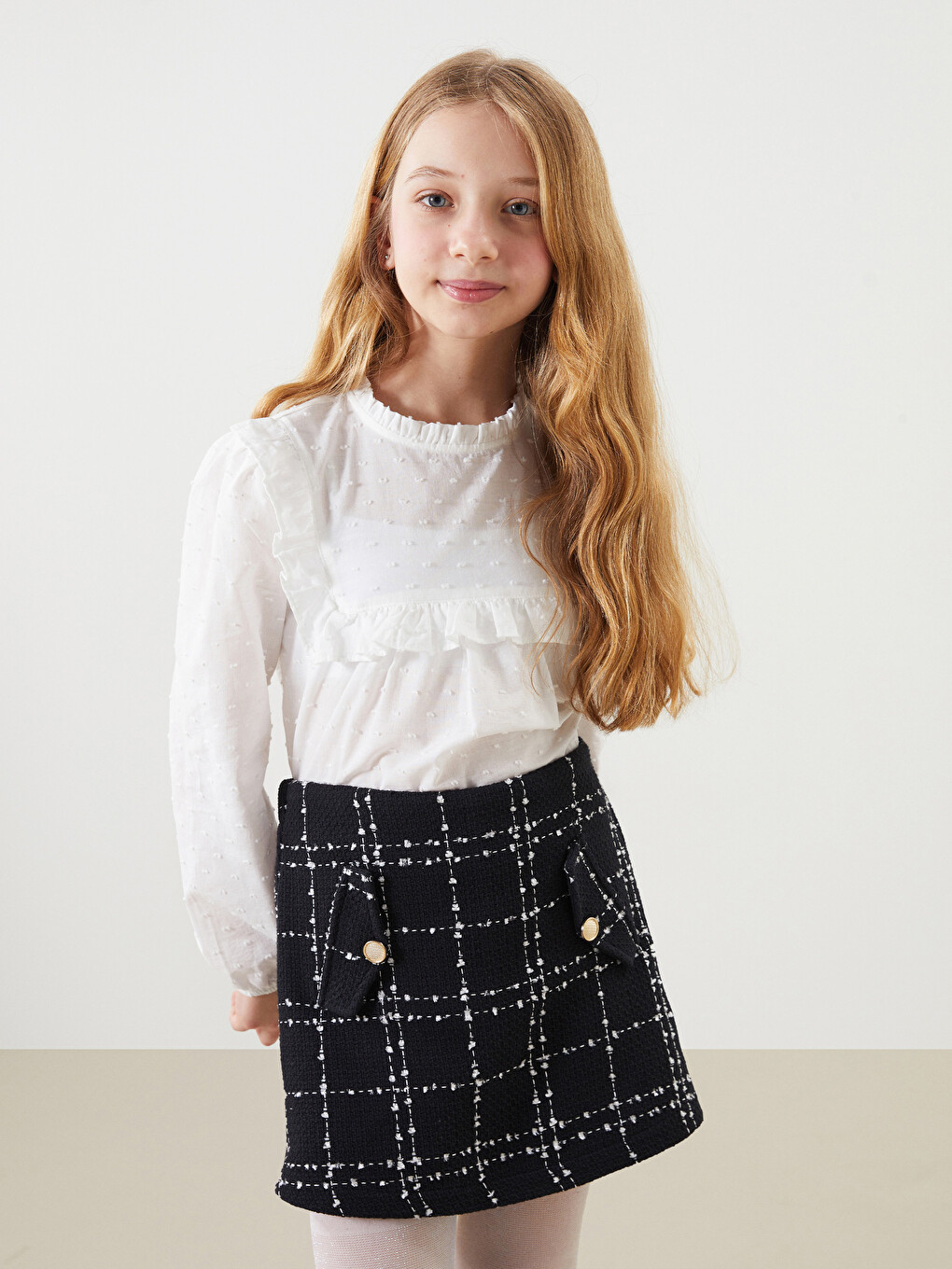 Jupe Courte Fille À Taille Élastiquée Écossaise-1