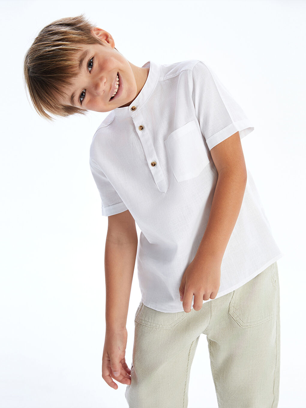 LCW Kids کراس بۆ کوڕان یه‌خه‌ی سوننەتی پۆپلین -S57552Z1-Q6K