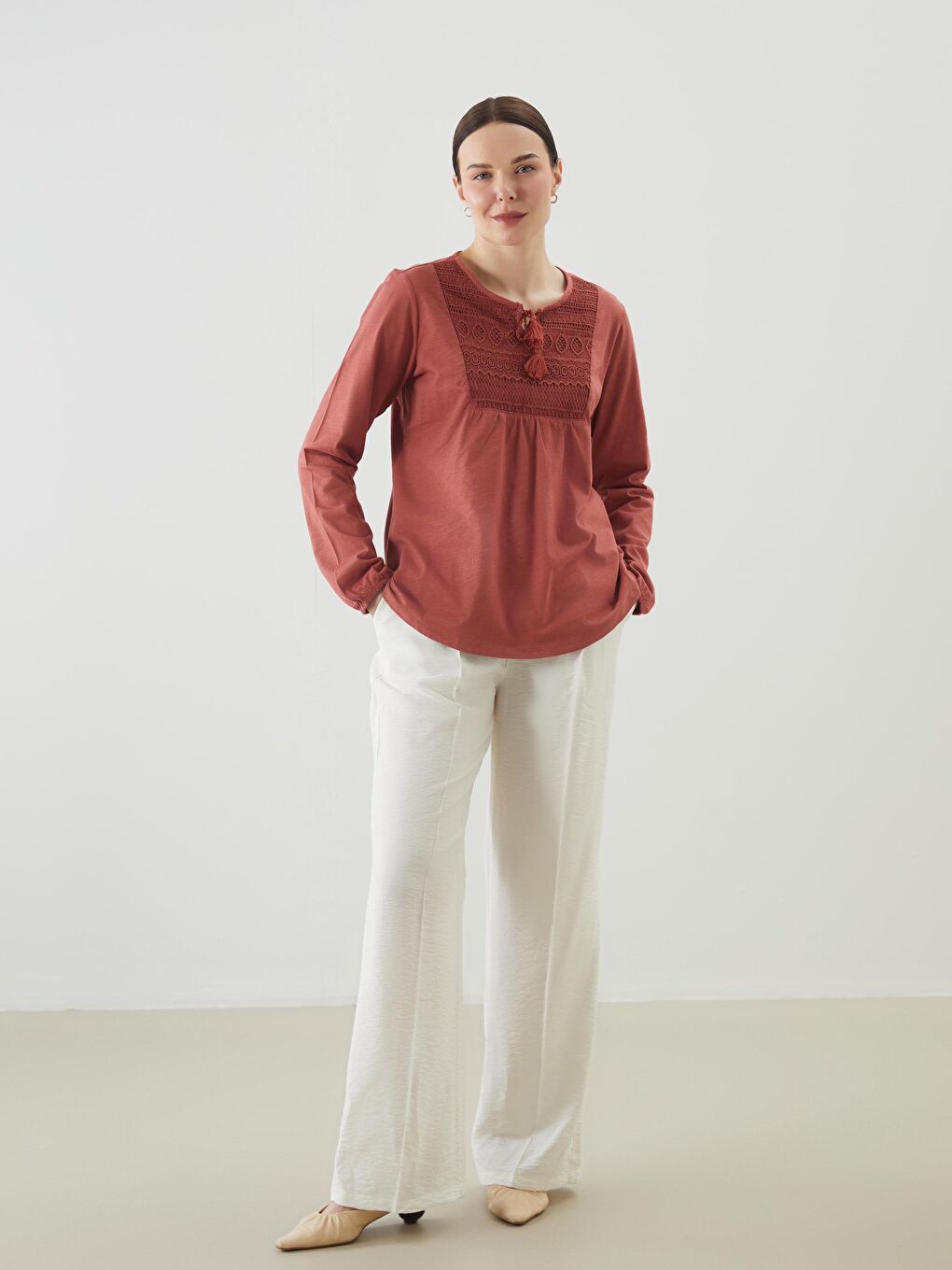 Tie Collar Embroidered Women Blouse -S57572Z8-H2X