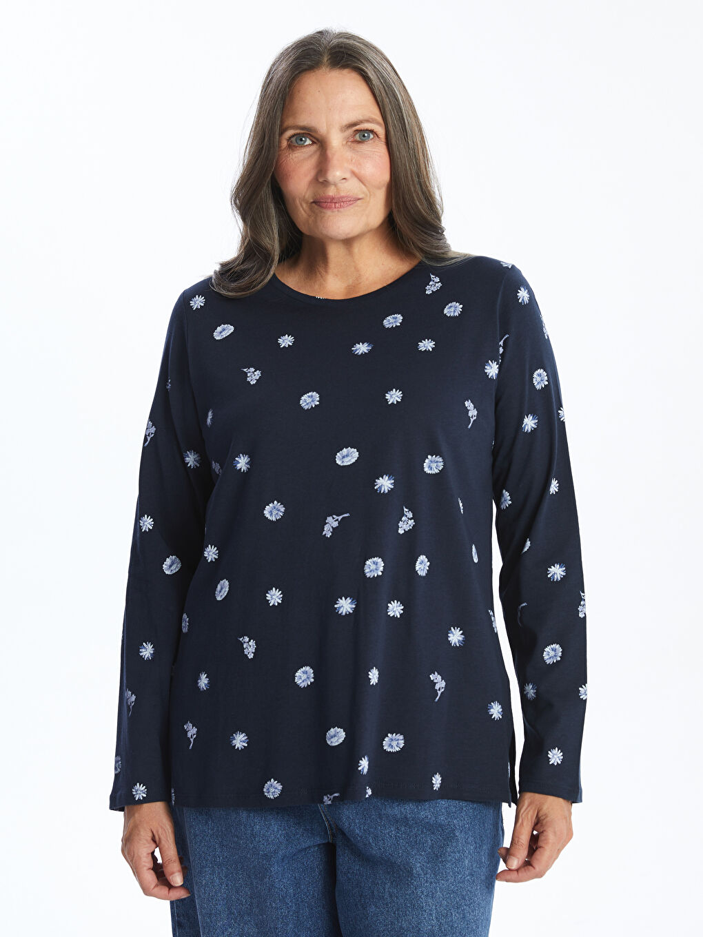Crew Neck Floral Women's Blouse -S57573Z8-LSJ