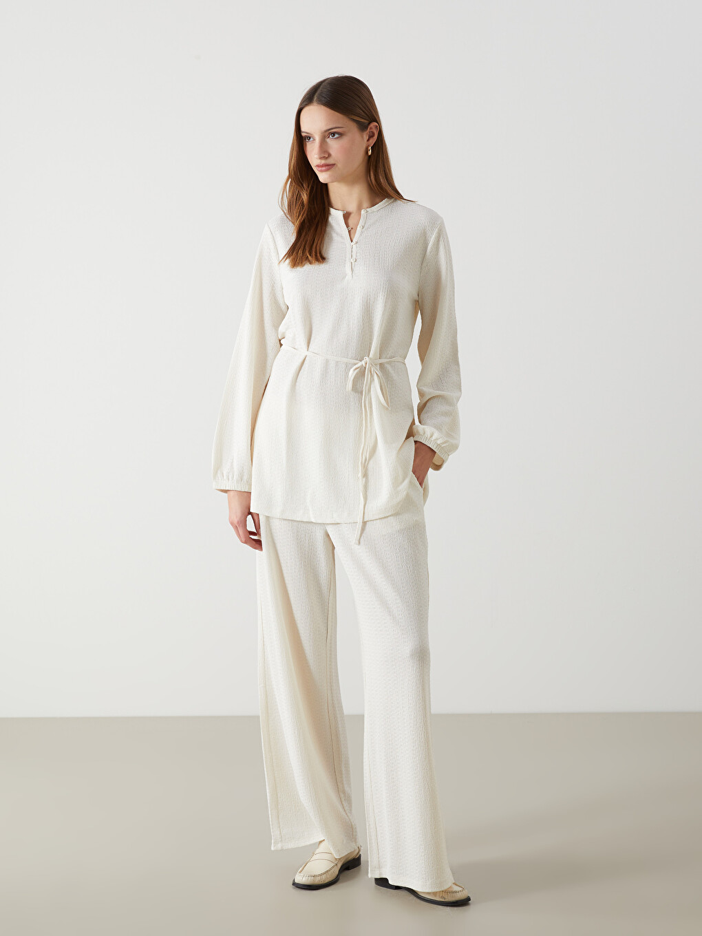 Elastic Waist Textured Women's Pants