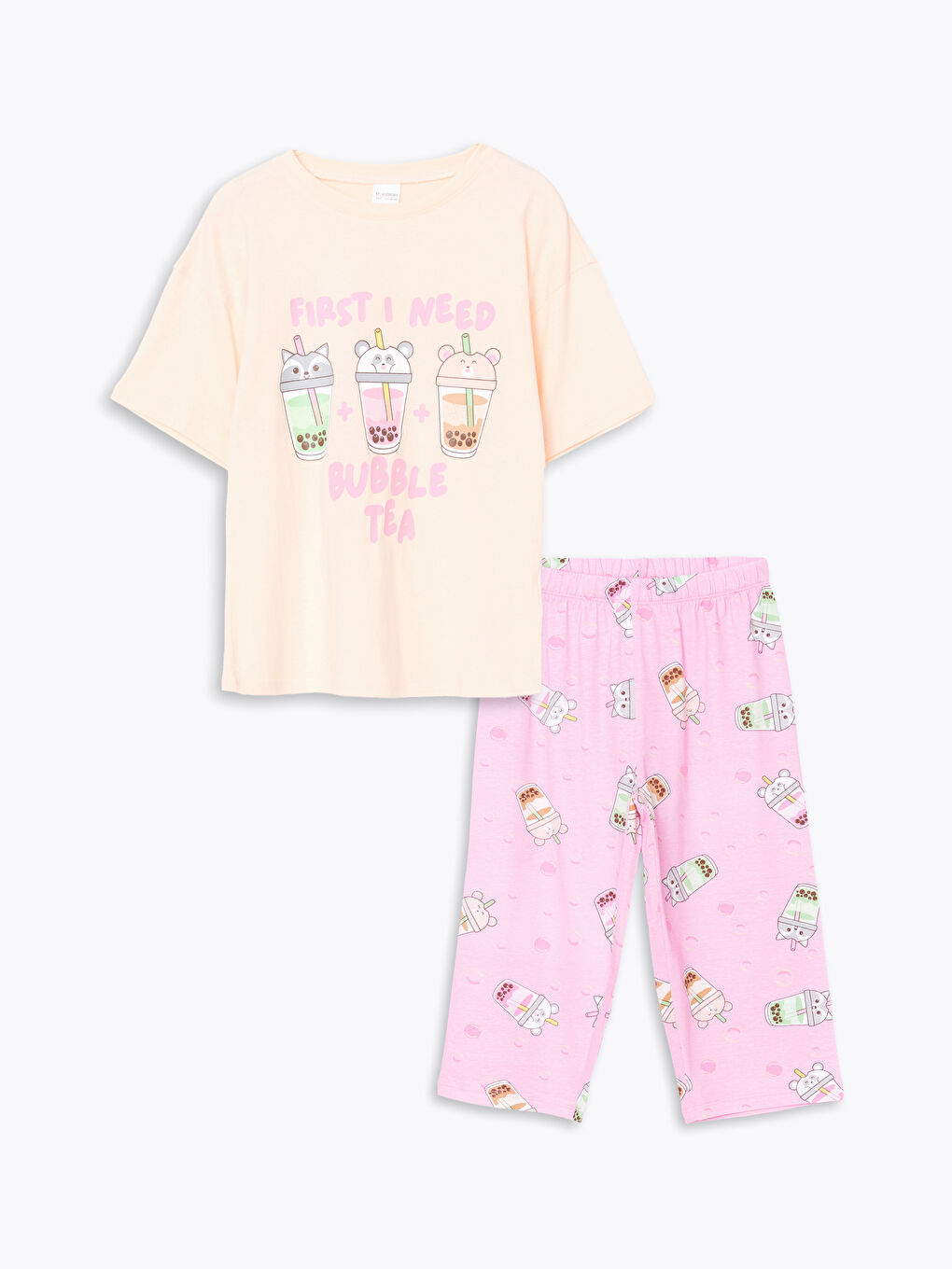 Crew Neck Girls' Pyjama Set -S57588Z4-FSP