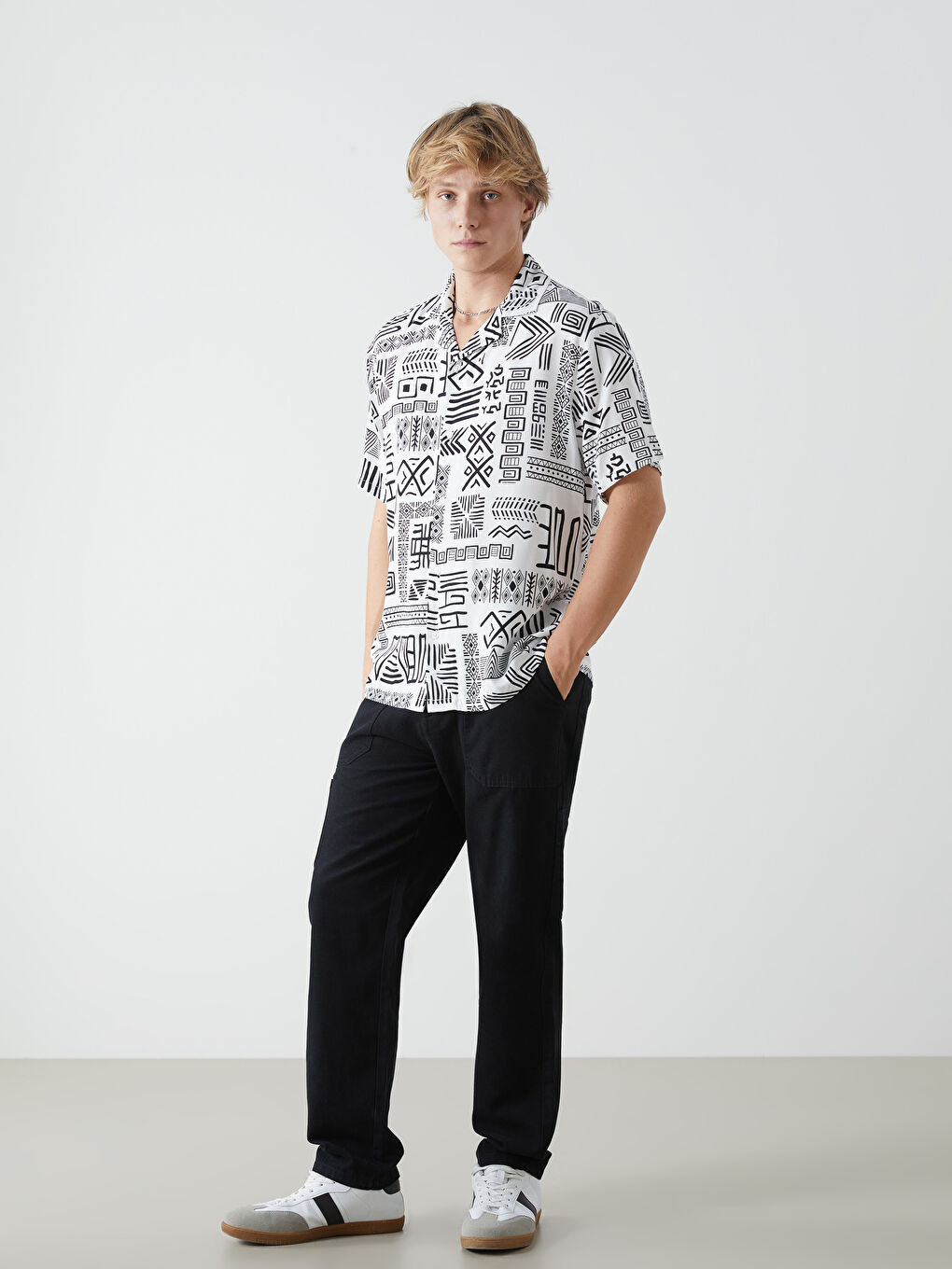 Regular Fit Short Sleeve Patterned Viscose Men's Shirt-1