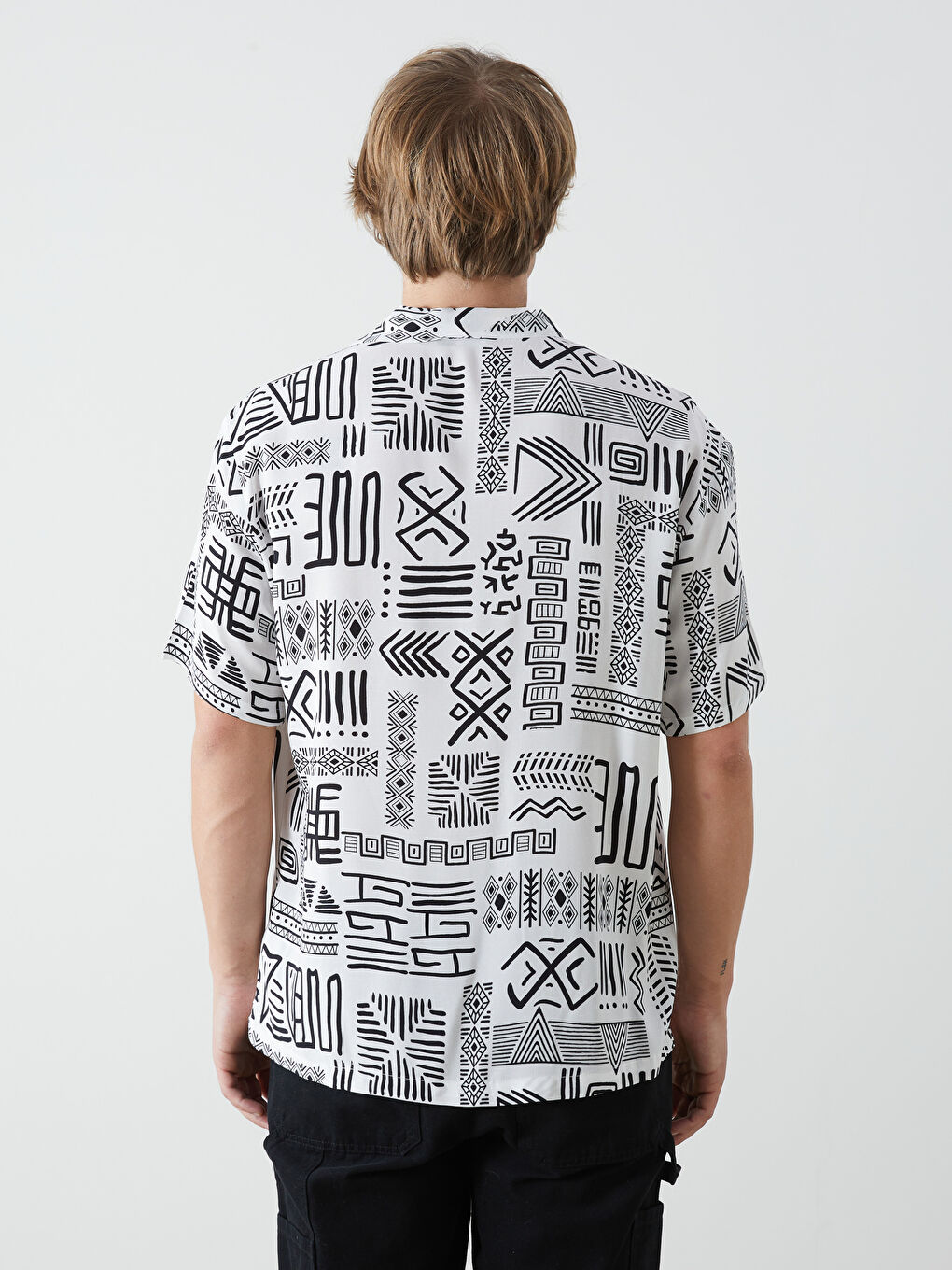 Regular Fit Short Sleeve Patterned Viscose Men's Shirt-3