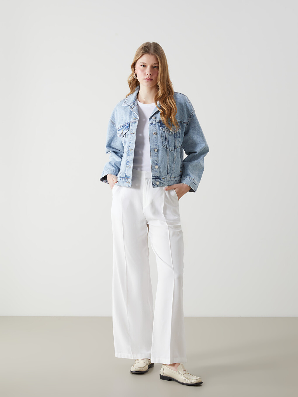 Collared Neck Women's Denim Jacket-1