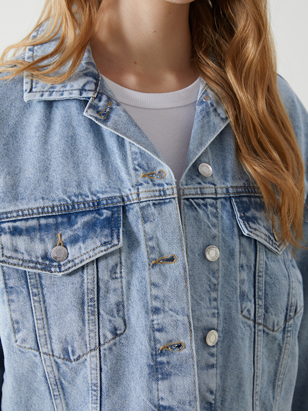 Collared Neck Women's Denim Jacket-2