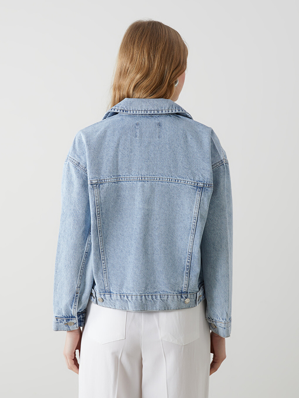 Collared Neck Women's Denim Jacket-3