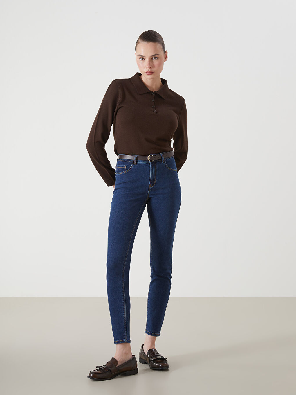 Belted Skinny Fit Women's Jeans -S57616Z8-309