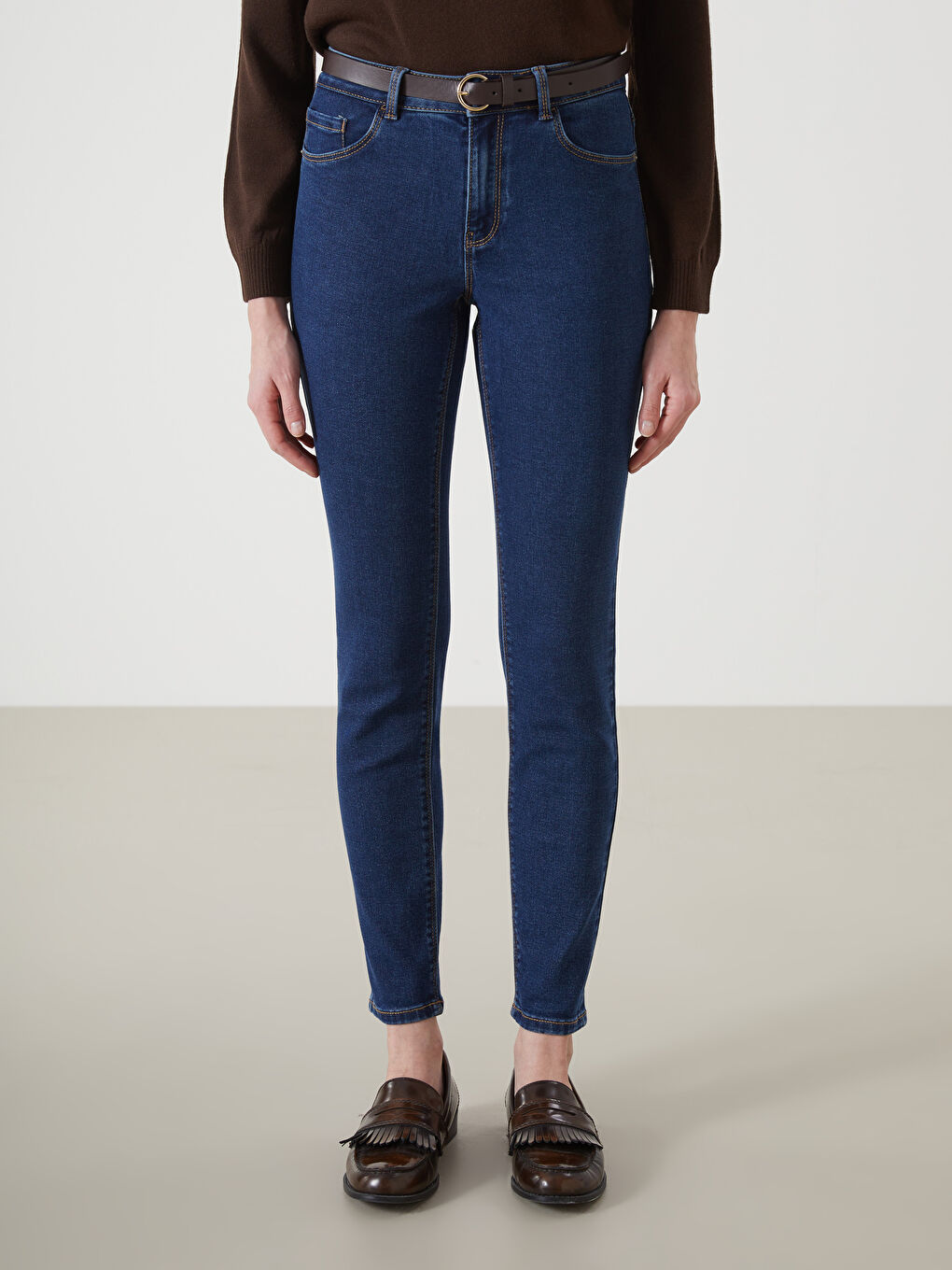 Belted Skinny Fit Women's Jeans -S57616Z8-309