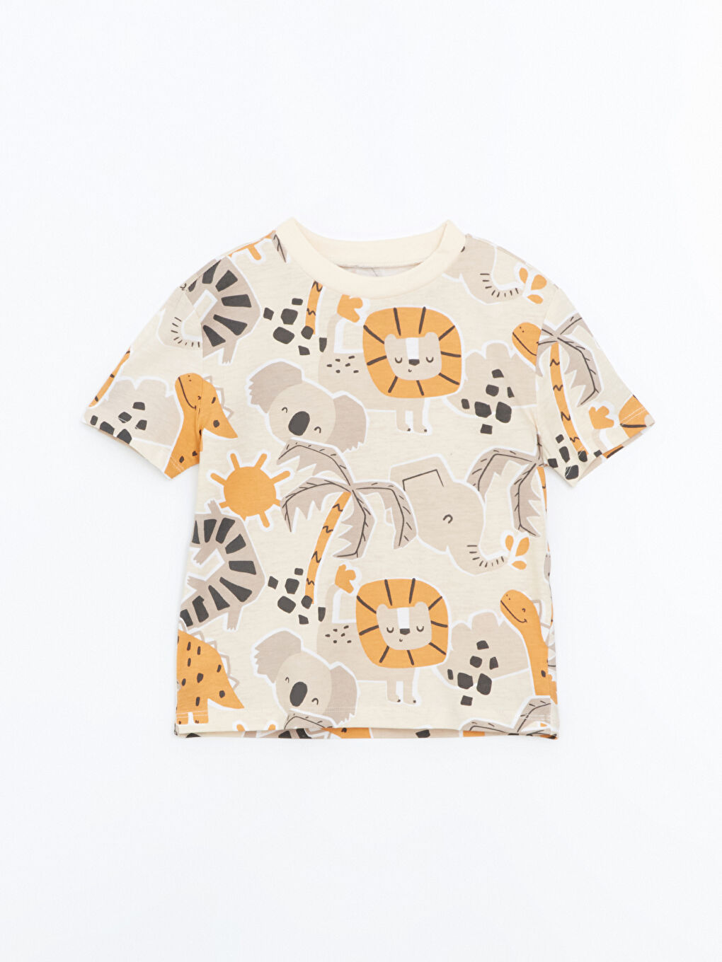 Bej Bisiklet Yaka Baskılı Erkek Bebek Tişört