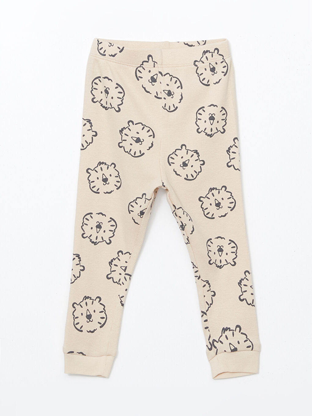 Bej Beli Lastikli Baskılı Erkek Bebek Pijama Alt