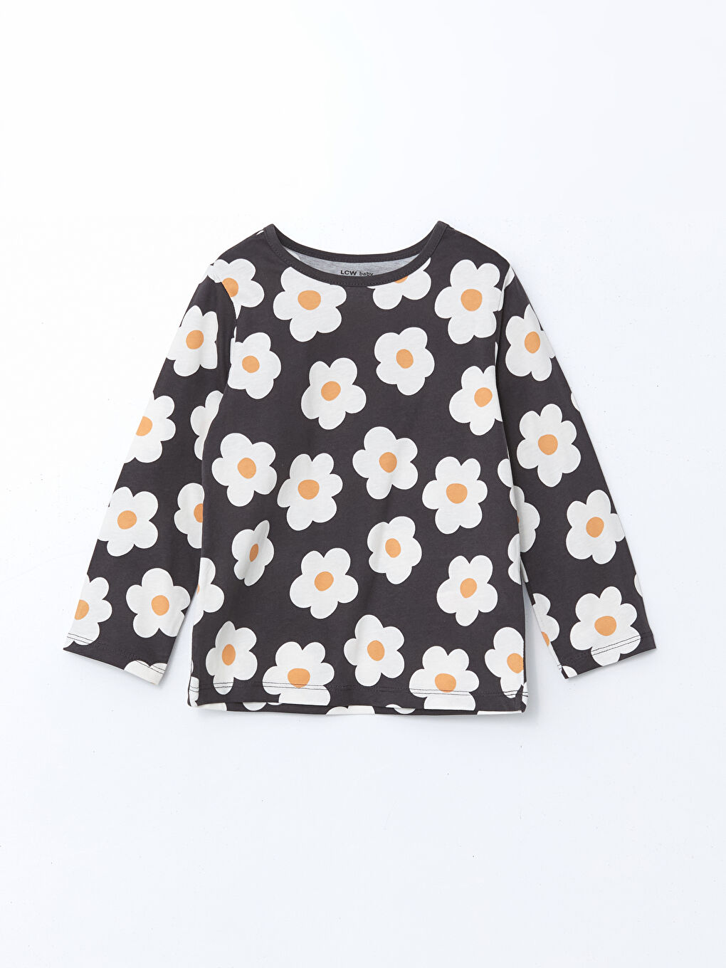 Antrasit Bisiklet Yaka Çiçekli Kız Bebek Pijama Üst