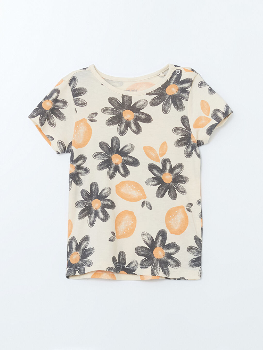 Bej Bisiklet Yaka Çiçekli Kız Bebek Pijama Üst