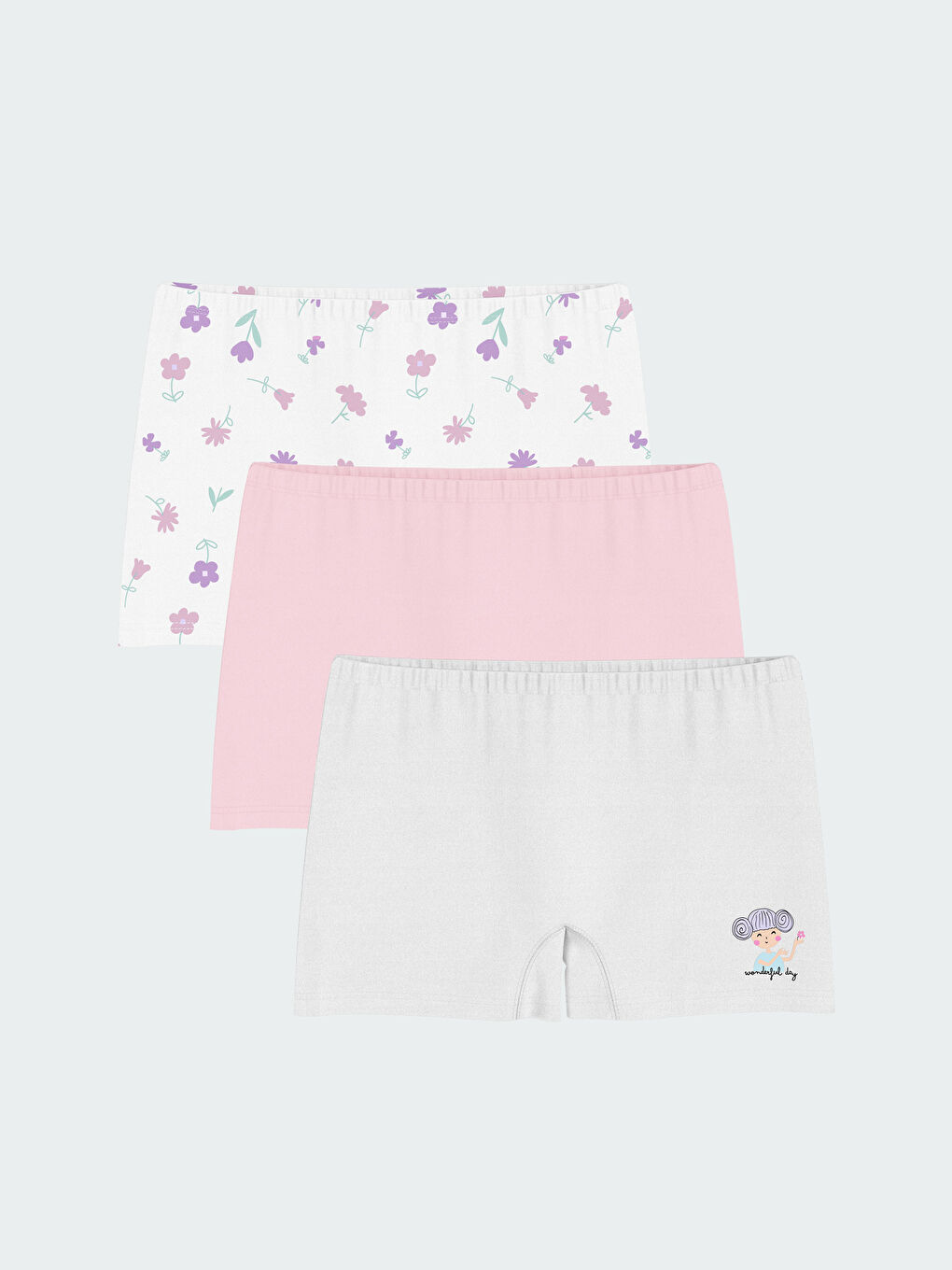 LCW Kids Beyaz Çiçekli Kız Çocuk Boxer 3'lü