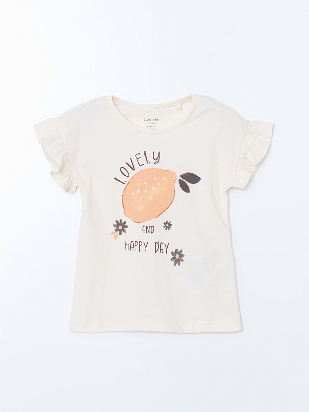 Bej Limon Baskılı Kız Bebek Tişört