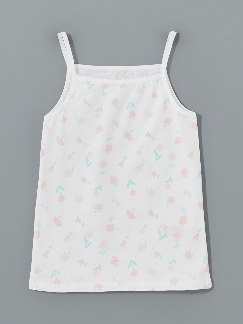 Beyaz Kare Yaka Çiçekli Kız Çocuk Atlet