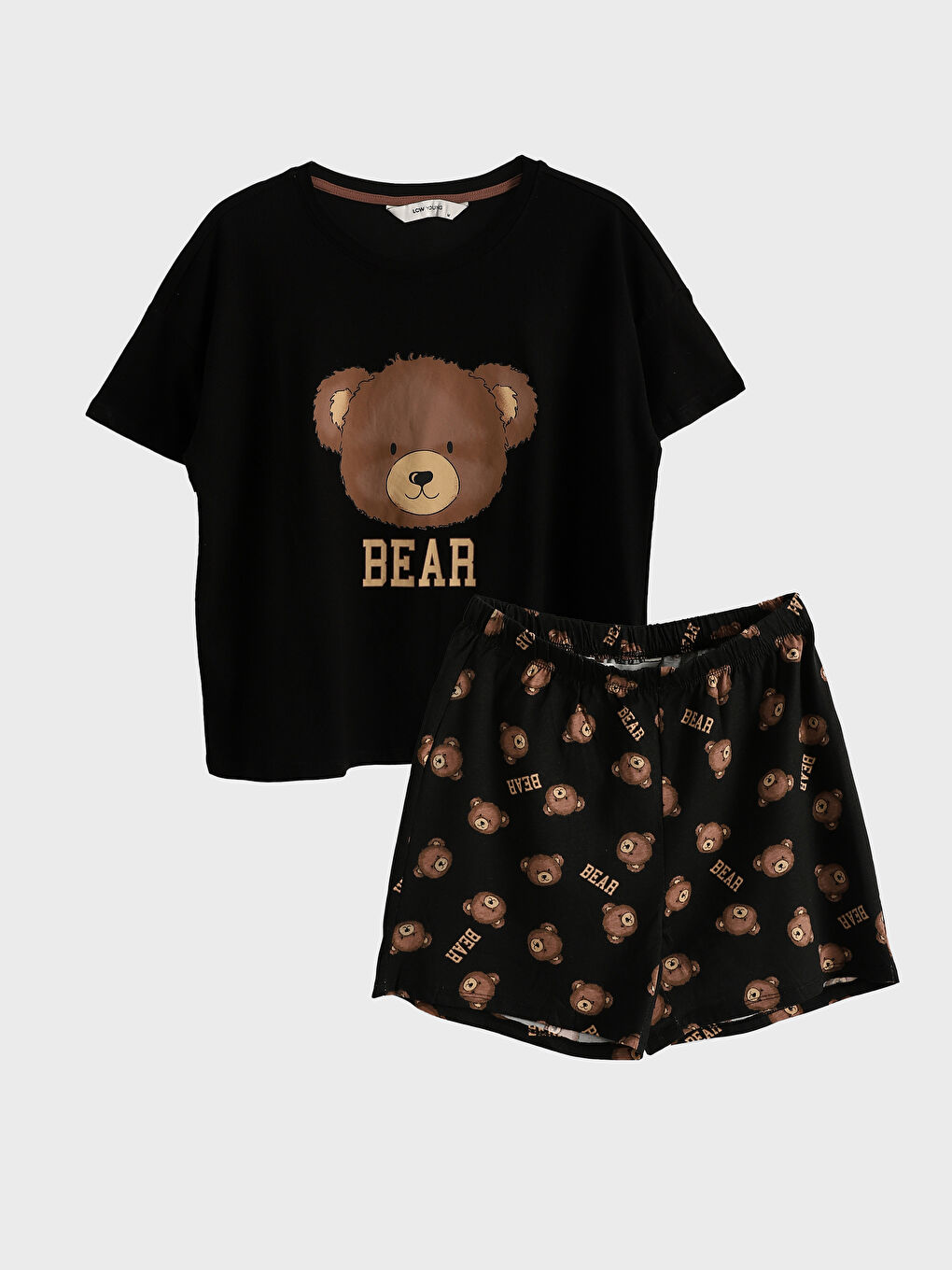 طقم بيجامة قصيرة مطبوع بياقة دائرية للسيدات