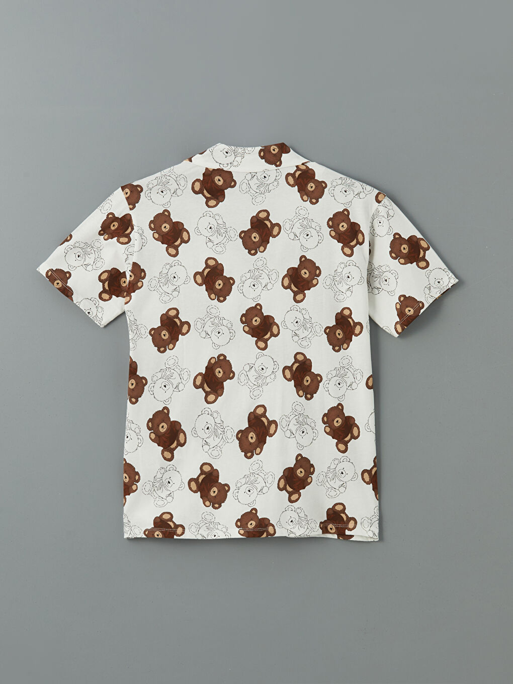 Ekru Gömlek Yaka Ayı Teddy Baskılı Kadın Pijama Üstü-1